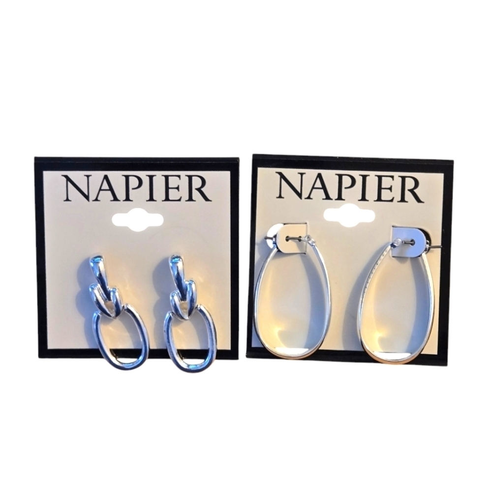 Napier Pierced Earrings 2 Pair New Silver Tone Post Dangle and Hoop Earrings NWT